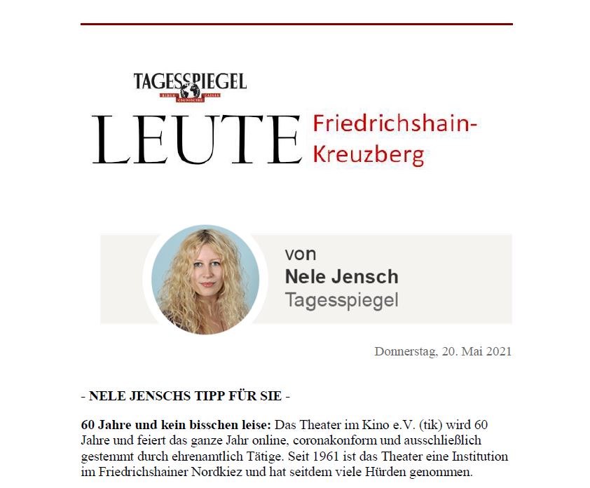 Ausschnitt Newsletter Tagesspiegel 20.5.2021